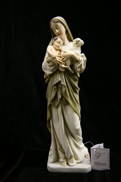 Virgin Mary with Jesus and Lamb Italian Statue Sculpture Made in Italy 