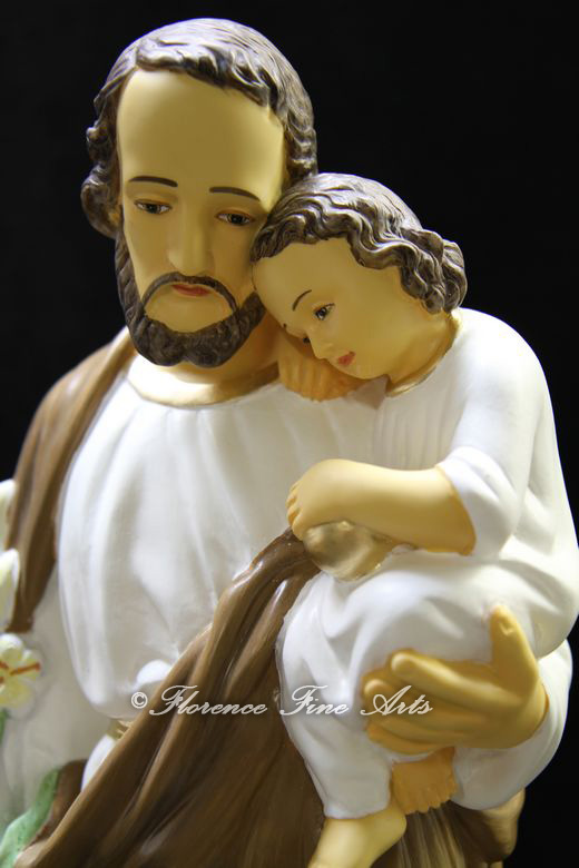 Large Saint Joseph w Jesus Italian Statue Sculpture Figurine Vittoria Catholic  